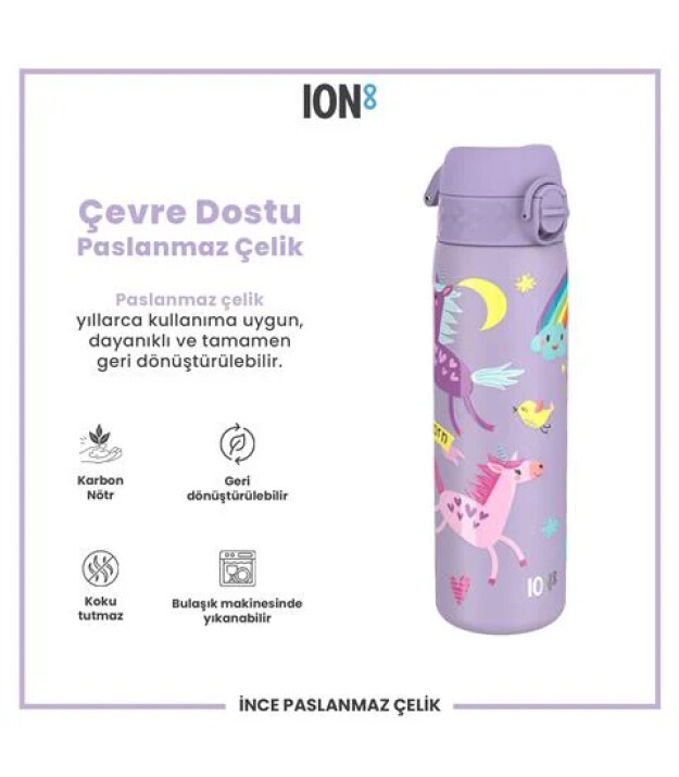 Ion8 OneTouch Paslanmaz &Ccedil;elik Suluk (600 ml) // Mor Unicorn