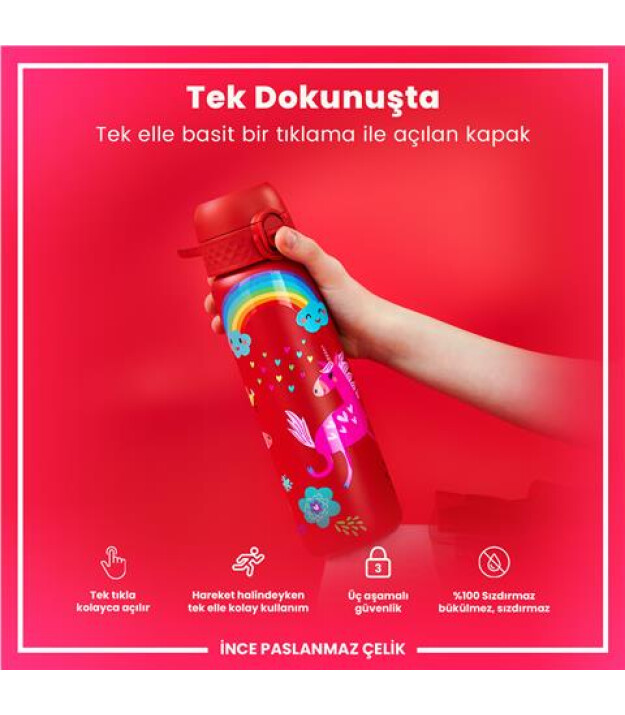 Ion8 OneTouch Paslanmaz &Ccedil;elik Suluk (600 ml) // Kırmızı Unicorn