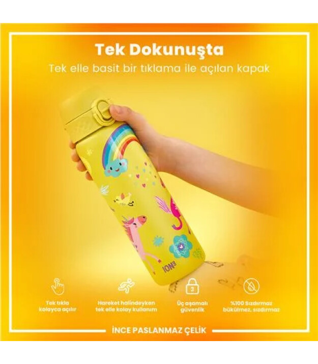 Ion8 OneTouch Paslanmaz &Ccedil;elik Suluk (600 ml) // Sarı Unicorn