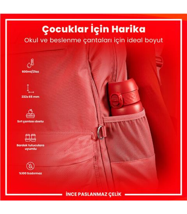 Ion8 OneTouch Paslanmaz &Ccedil;elik Suluk (600 ml) // Kırmızı