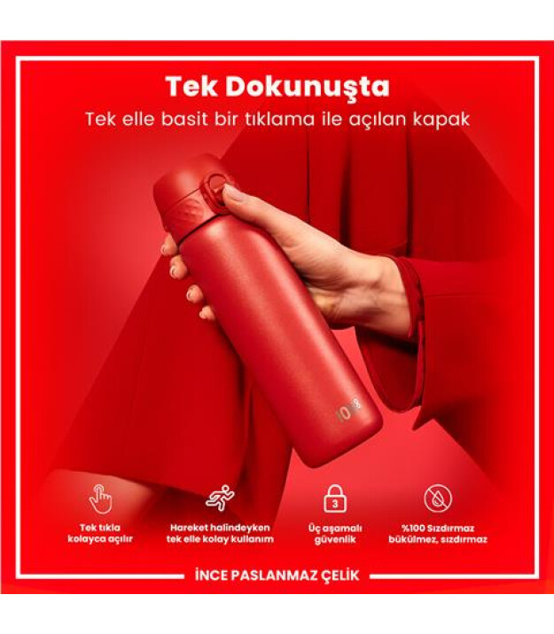 Ion8 OneTouch Paslanmaz &Ccedil;elik Suluk (600 ml) // Kırmızı
