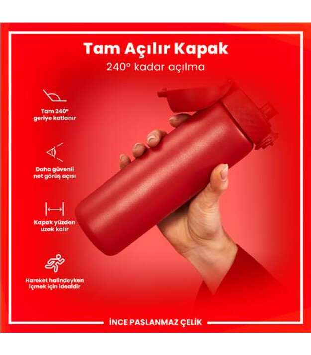 Ion8 OneTouch Paslanmaz &Ccedil;elik Suluk (600 ml) // Kırmızı
