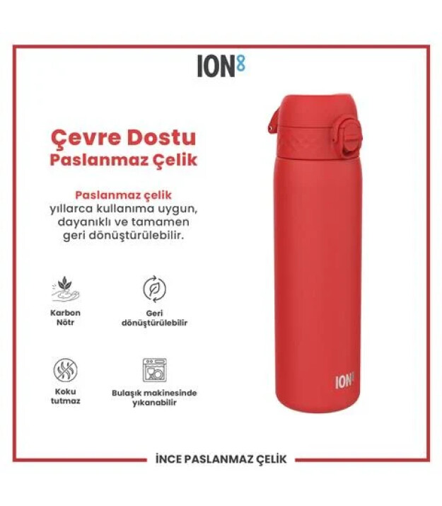 Ion8 OneTouch Paslanmaz &Ccedil;elik Suluk (600 ml) // Kırmızı
