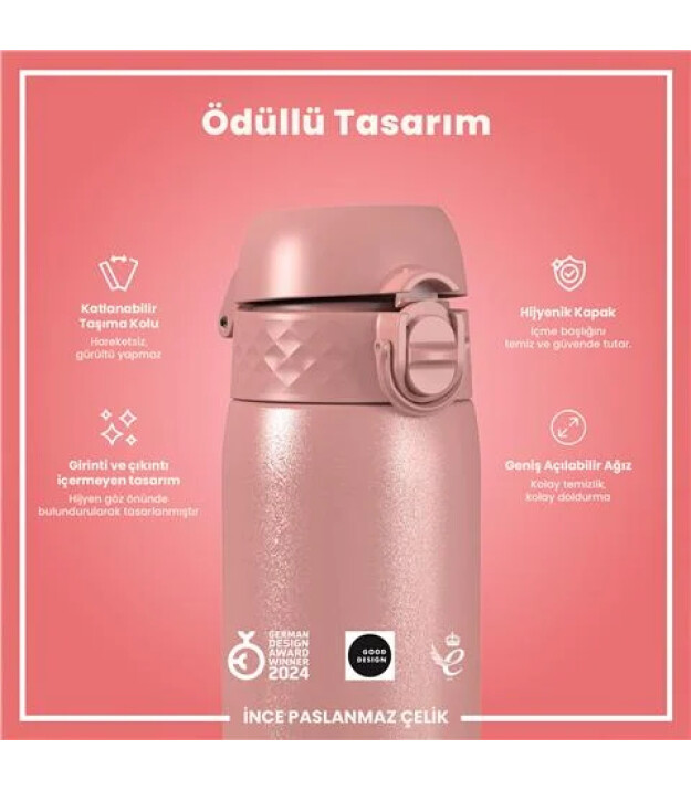Ion8 OneTouch Paslanmaz &Ccedil;elik Suluk (600 ml) // G&uuml;l Pembe
