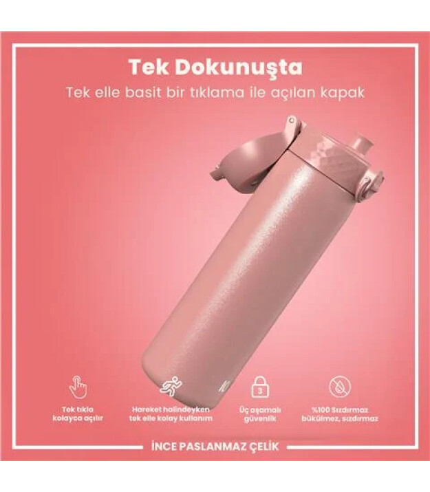 Ion8 OneTouch Paslanmaz &Ccedil;elik Suluk (600 ml) // G&uuml;l Pembe