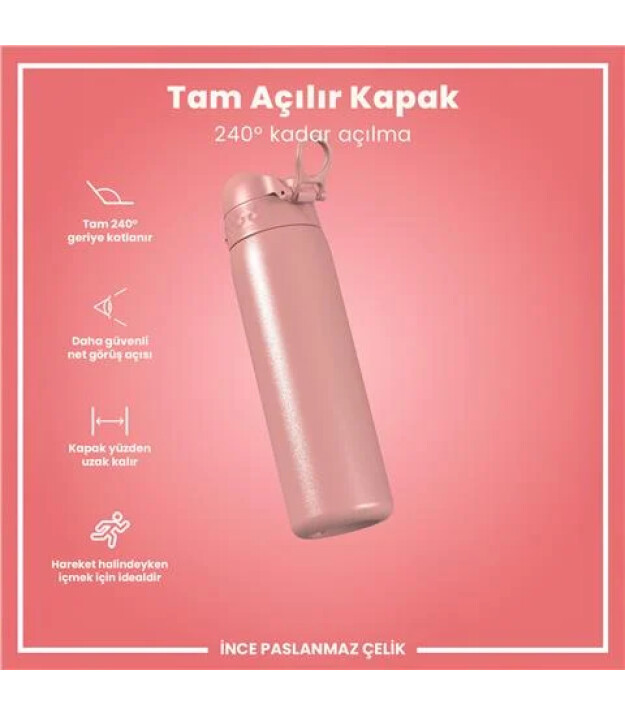 Ion8 OneTouch Paslanmaz &Ccedil;elik Suluk (600 ml) // G&uuml;l Pembe