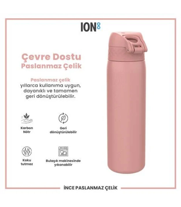 Ion8 OneTouch Paslanmaz &Ccedil;elik Suluk (600 ml) // G&uuml;l Pembe