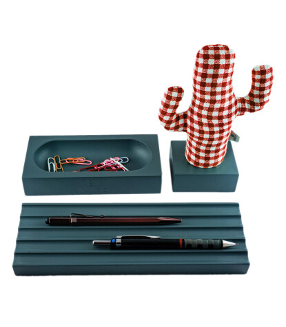 KAYIGO Kayigo Gri Woody Üçlü Ofis Seti- Kırmızı Pötikare Kaktüs