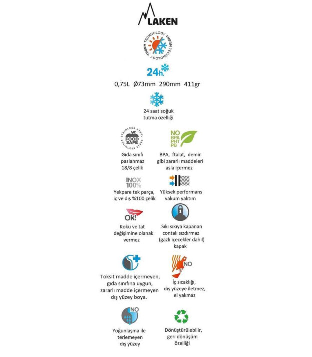 Laken Jannu &Ccedil;elik Termos Pipetli Suluk (750 ml) // Cyan