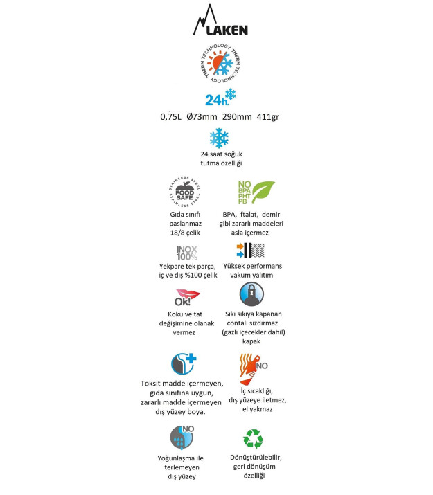 Laken Jannu &Ccedil;elik Termos Pipetli Suluk (750 ml) // Dark Blue