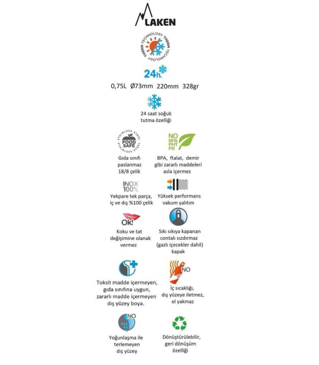 Laken Summit Çelik Termos Pipetli Suluk (750 ml) // Turkuaz