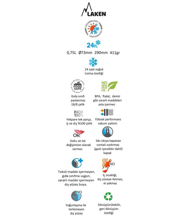 Laken Jannu Çelik Termos Pipetli Suluk (750 ml) // Pink