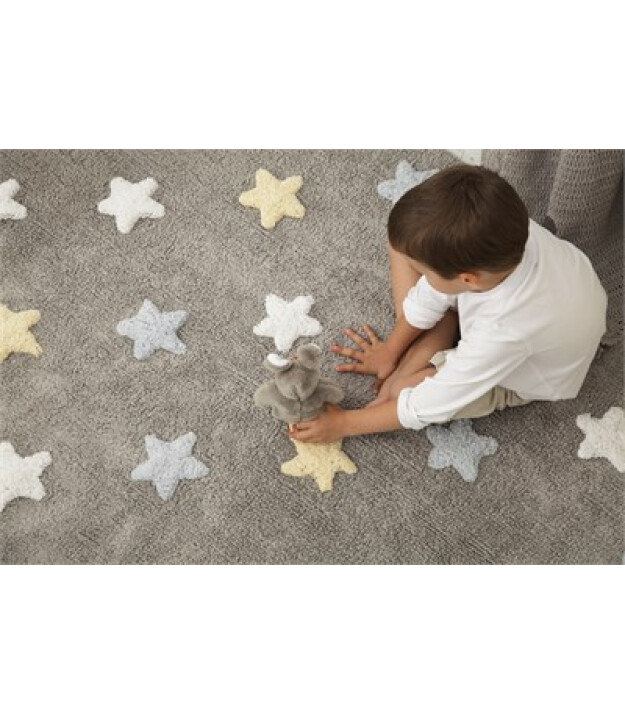 Lorena Canals STARS Tricolor Halı Gri/ Mavi-Beyaz-Sarı