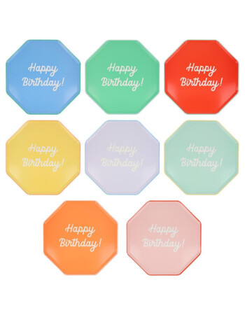 Meri Meri - Happy Birthday Tabaklar - L - 8 Adet