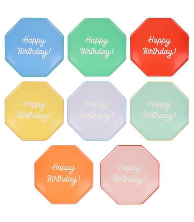 Meri Meri - Happy Birthday Tabaklar - L - 8 Adet