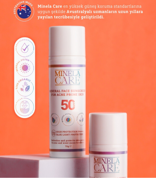 Minela Care 100% Organik Mineral Filtreli Akneye Meyilli Ciltler için Güneş Kremi (50 SPF)