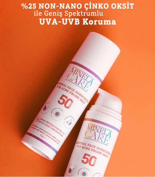 Minela Care 100% Organik Mineral Filtreli Akneye Meyilli Ciltler için Güneş Kremi (50 SPF)