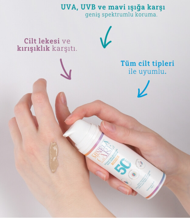 Minela Care 100% Organik Mineral Filtreli Nemlendirici Tinted Yüz Güneş Kremi (50 SPF)