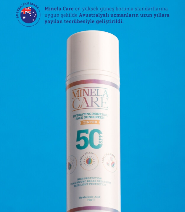 Minela Care 100% Organik Mineral Filtreli Nemlendirici Tinted Yüz Güneş Kremi (50 SPF)