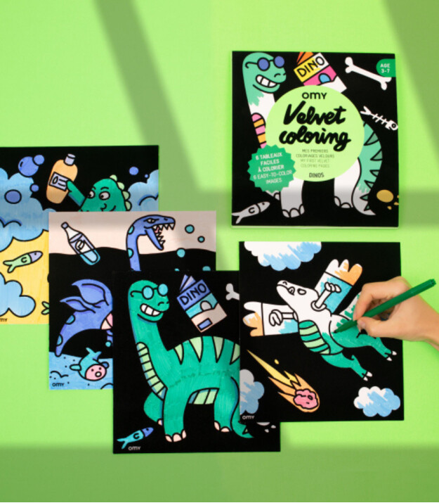 OMY Velvet Coloring Kadife Boya Kartları // Dino