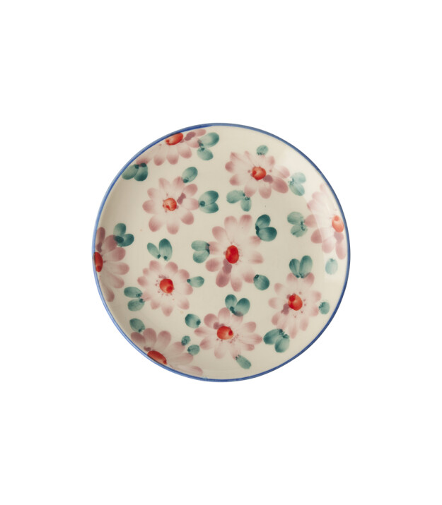 Rice El Yapımı Seramik Tatlı Tabağı - Pembe Çiçek