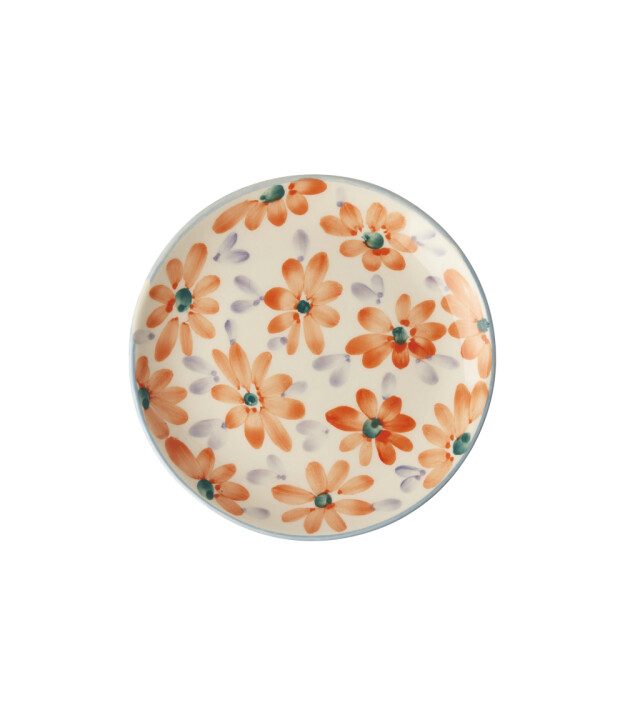 Rice El Yapımı Seramik Tatlı Tabağı - Turuncu Çiçek