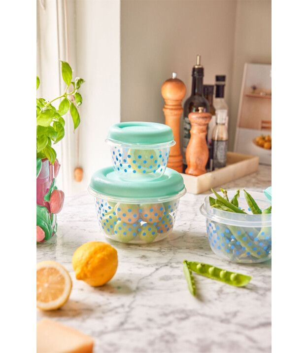 Rice Plastik Saklama Kabı - Mint Puantiye