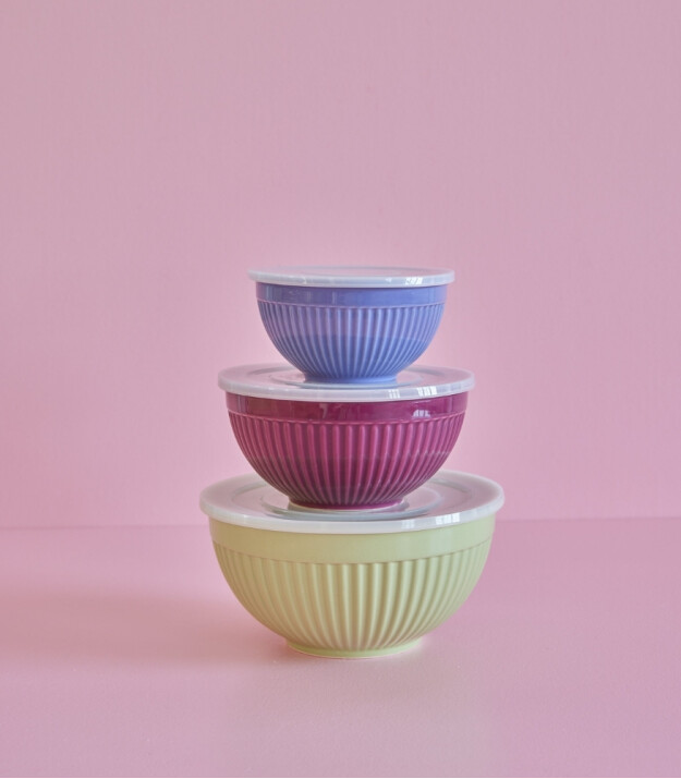 Rice Seramik Kase Set // Green & Aubergine & Lavender