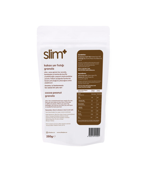 SlimPlus Co Gl&uuml;tensiz Granola (250 g) // Kakao & Yer Fıstığı