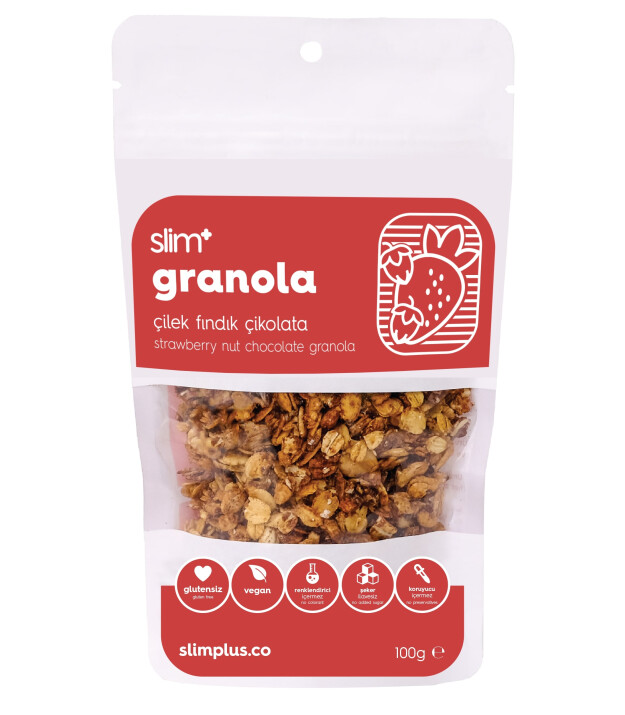 SlimPlus Co Glütensiz Granola (100 g) // Çikolata & Çilek & Fındık