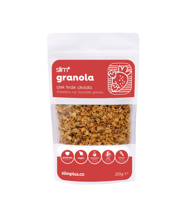 SlimPlus Co Glütensiz Granola (250 g) // Çikolata & Çilek & Fındık