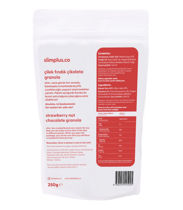 SlimPlus Co Gl&uuml;tensiz Granola (250 g) // &Ccedil;ikolata & &Ccedil;ilek & Fındık
