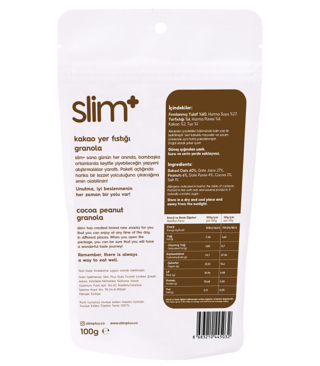 SlimPlus Co Gl&uuml;tensiz Granola (100 g) // Kakao & Yer Fıstığı