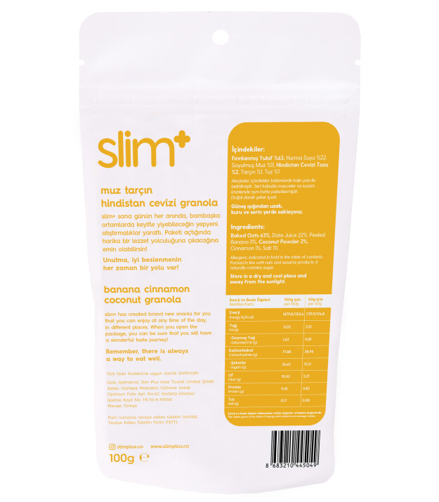 SlimPlus Co Gl&uuml;tensiz Granola (100 g) // Muz & Tar&ccedil;ın & Hindistan Cevizi