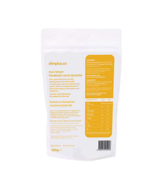 SlimPlus Co Gl&uuml;tensiz Granola (250 g) // Muz & Tar&ccedil;ın & Hindistan Cevizi