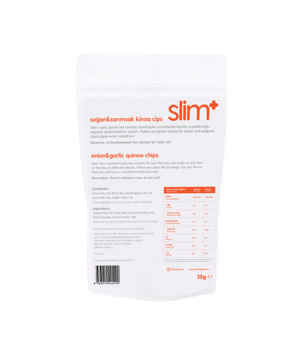 SlimPlus Co Gl&uuml;tensiz Kinoa Cipsi // Soğan & Sarımsak