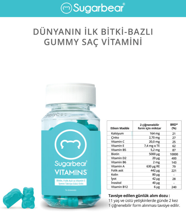 Sugarbear Hair Vitamins - Sa&ccedil; Vitamini (74 Adet)
