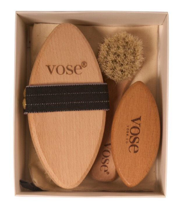 Vose Doğal At Kılı Fırça Set // Yüz Fırçası - Tırnak Fırçası - Selülit Fırçası (Black Rose)