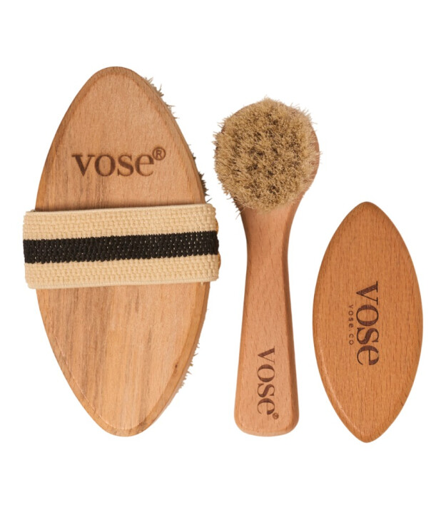 Vose Doğal At Kılı Fırça Set // Yüz Fırçası - Tırnak Fırçası - Selülit Fırçası (Lotus)