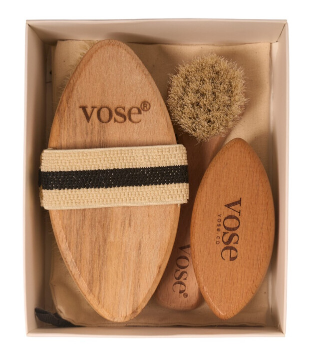 Vose Doğal At Kılı Fırça Set // Yüz Fırçası - Tırnak Fırçası - Selülit Fırçası (Lotus)