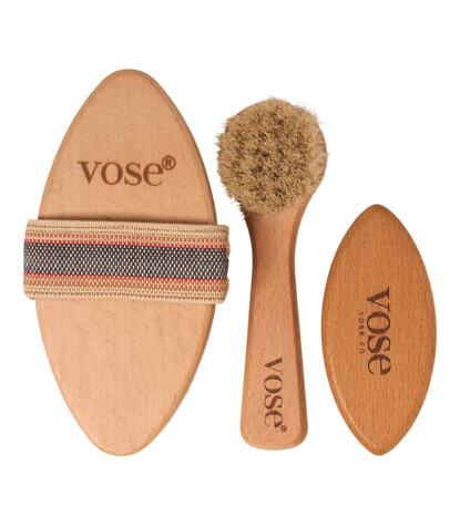 Vose Doğal At Kılı Fırça Set // Yüz Fırçası - Tırnak Fırçası - Selülit Fırçası (Magnolia)