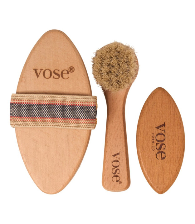 Vose Doğal At Kılı Fırça Set // Yüz Fırçası - Tırnak Fırçası - Selülit Fırçası (Magnolia)