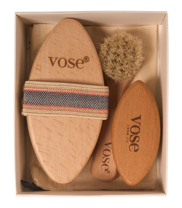 Vose Doğal At Kılı Fırça Set // Yüz Fırçası - Tırnak Fırçası - Selülit Fırçası (Magnolia)