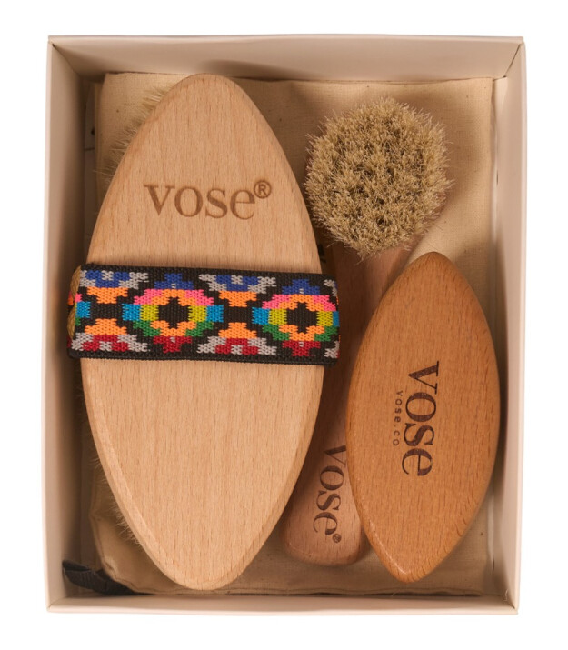 Vose Doğal At Kılı Fırça Set // Yüz Fırçası - Tırnak Fırçası - Selülit Fırçası (Tulip)