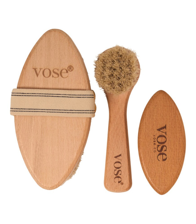 Vose Doğal At Kılı Fırça Set // Yüz Fırçası - Tırnak Fırçası - Selülit Fırçası (Vanilla)