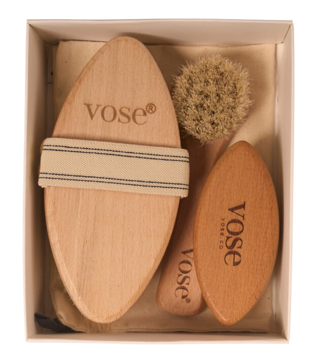 Vose Doğal At Kılı Fırça Set // Yüz Fırçası - Tırnak Fırçası - Selülit Fırçası (Vanilla)