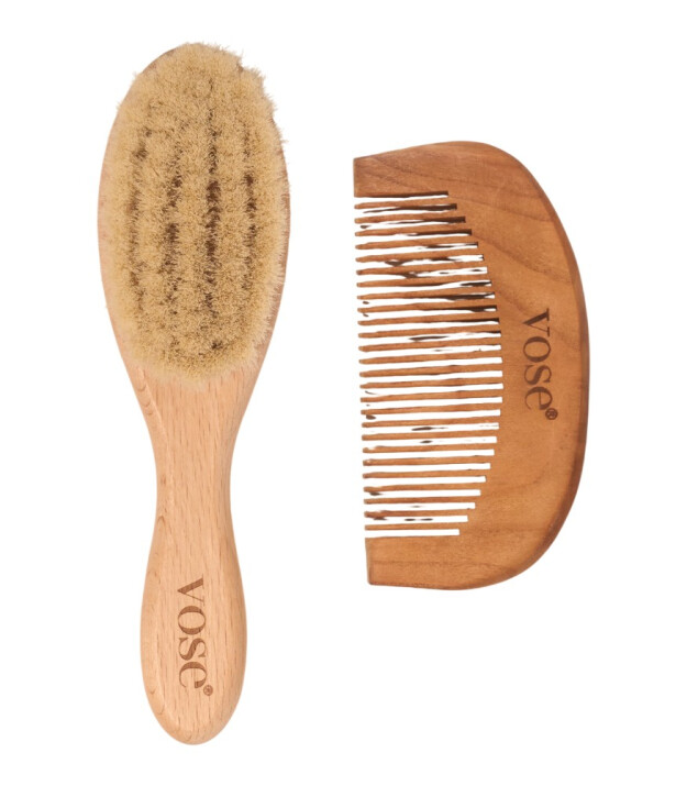 Vose Doğal Keçi Kılı Ahşap Fırça & Tarak Set